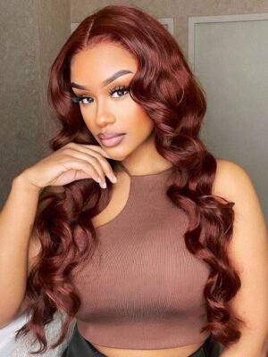 #33 Reddish Brown Wig Body Wave Wig HD Lace Front Wigs 180% Density Human Hair Wigs - 13x4 Lace / NO / 20inch