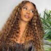 Pre-Cut Lace Wear Go Glueless Wig Honey Blonde With Brown Piano Color Curly Breathable - 4x4 Lace / 26 inch