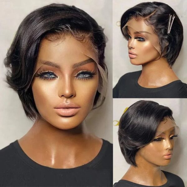 Pre-style Pixie Cut Professional Women's Layered Human Hair Wig - 13x4 / 8 inch / No