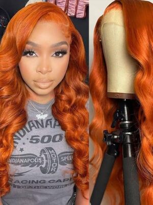 Ginger Color Body Wave Wig HD Lace Front Wigs 180% Density Human Hair - 13x4 Lace / Yes / 20 inch