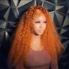 Pre-Cut Lace Wear Go Glueless Wig Ginger Orange Pure Color Curly Breathable - 5x5 Lace / 180% Density / 24 inch