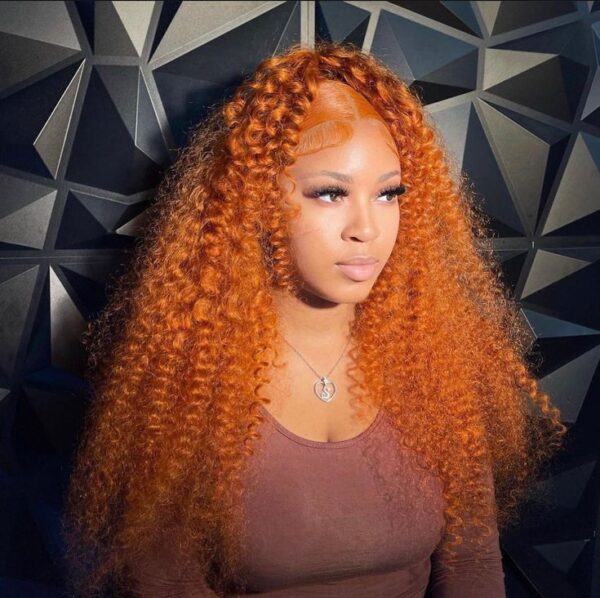 Pre-Cut Lace Wear Go Glueless Wig Ginger Orange Pure Color Curly Breathable - 5x5 Lace / 180% Density / 24 inch
