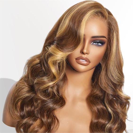 #5/27 Highlight Honey Blonde Wig Highlight Color Body Wave 4x4/13x4/13x6 Lace Wig - 13x4 Lace / Yes / 20inch