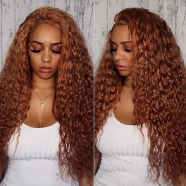 Sunber Precolored Ginger Brown Jerry Curly 13*4 Lace Front Human Hair Wigs - 16
