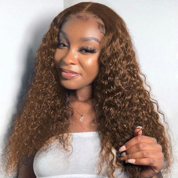 Chestnut Brown Curly Wig Pre Plucked Closure HD Lace Front Wigs 150% Density - 13x6 Lace / Yes（+） / 32inch