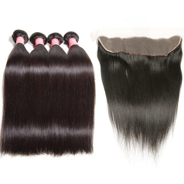 Brazilian Straight Hair 4 Bundles with 13*4 Lace Frontal, 8A Grade Sunber Virgin Hair - 10 10 12 12+10 / 13*4 Lace Frontal