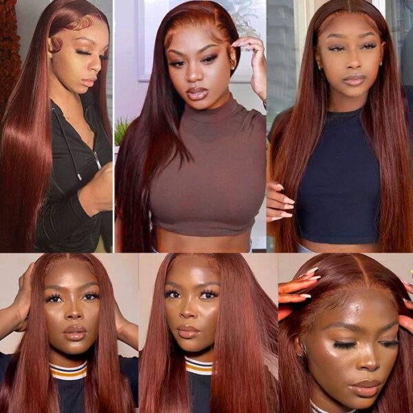 Wear & Go Reddish Brown Straight Wig Transparent Lace Front Wigs 100% Human Hair - 4X4 Lace / 150% / 14inch