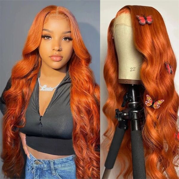 Ginger Color Body Wave Wig HD Lace Front Wigs 180% Density Human Hair - 13x6 Lace / Yes / 18 inch