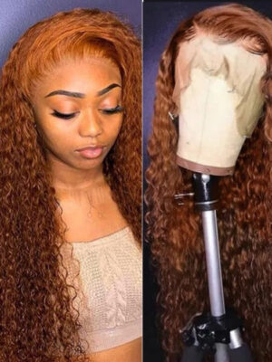 Sunber Precolored Ginger Brown Jerry Curly 13*4 Lace Front Human Hair Wigs - 26