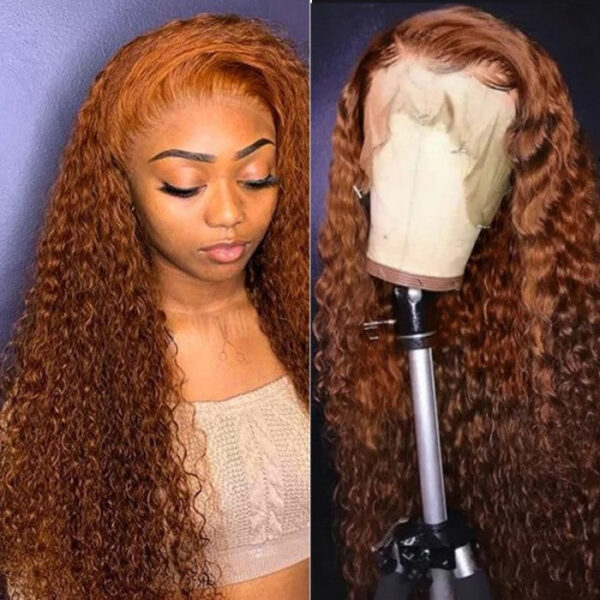 Sunber Precolored Ginger Brown Jerry Curly 13*4 Lace Front Human Hair Wigs - 16