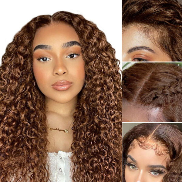 Chestnut Brown Curly Wig HD Lace Front Wigs 180% Density Human Hair Wigs - 4x4 Lace / Yes(+.00) / 14 inch