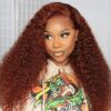 Reddish Brown Curly Wig HD Lace Front Wigs 4*4/13*4/13*6 Lace Human Hair Wig - 13x6 Lace / Yes（+） / 24inch