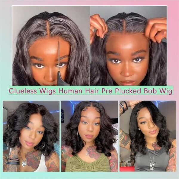 Short Glueless Body Wave Bob Wig 4x4/13x4 Lace Front Human Hair With Breathable Cap - 5x5 Lace / Black Highlight / 12inch