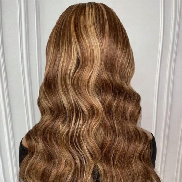 Honey Blonde Highlight Glueless Wig Body Wave 4x4 Closure Lace Front Wigs 100% Virgin Human Hair Wigs - 13x4 Lace / 20inch