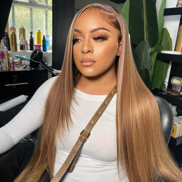 Highlights Color 360 Transparent Lace Wig Straight Human Hair Wig For Black Woman - 360 Lace / 150% / 32inch