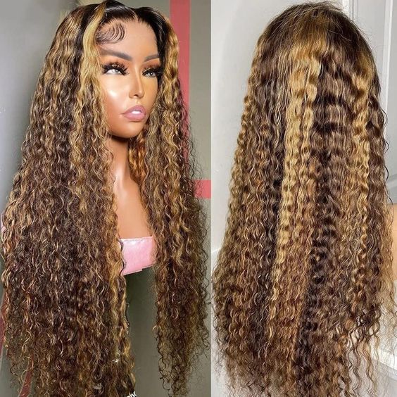 Pre-Cut Lace Wear Go Glueless Wig Honey Blonde With Brown Piano Color Curly Breathable - 4x4 Lace / 26 inch