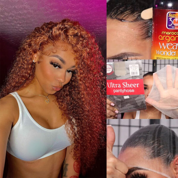 Sunber Precolored Ginger Brown Jerry Curly 13*4 Lace Front Human Hair Wigs - 16