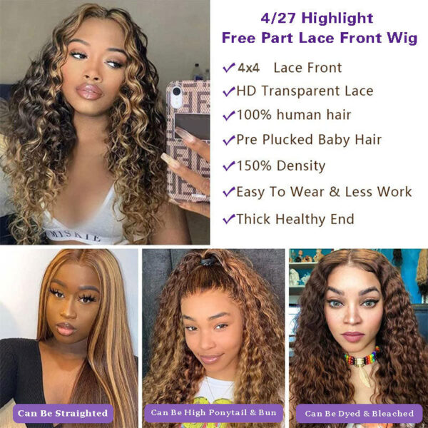 Highlight Color Water Wave Wig 180% Density 4x4 Lace Frontal HD Lace Wig - 4x4 Lace / NO / 22inch