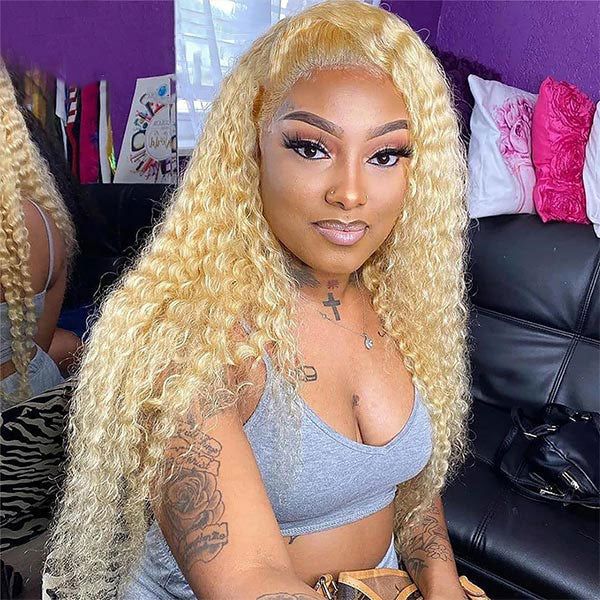 #613 Wig Curly Wig 180% Density Human Hair Wig 4x4 Closure/13x4/13x6 Lace Front Wig - 4x4 Lace / Yes(+.00) / 22inch