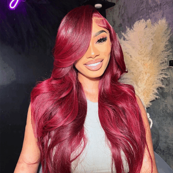 #99J Burgundy Color Wig Body Wave Wig 4x4/13x4/13x6 Lace Front Wig Pre-Cut 150% Density - 4x4 Lace / No / 18inch