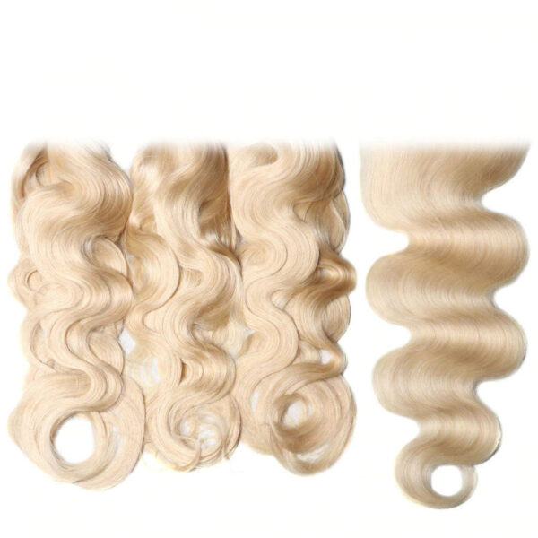 Sunber Hair 3 Bundles 613 Blonde Body Wave Human Hair Weaves With 4X4 Lace Closure - 14 16 18+14