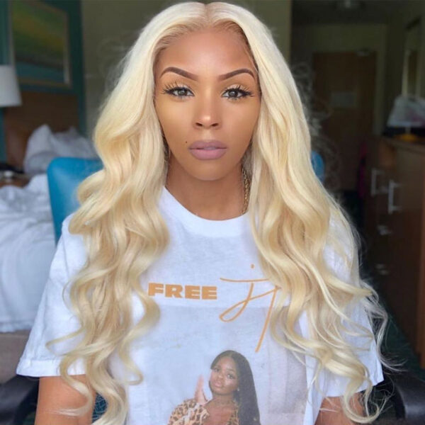Sunber Hair 3 Bundles 613 Blonde Body Wave Human Hair Weaves With 4X4 Lace Closure - 14 16 18+14