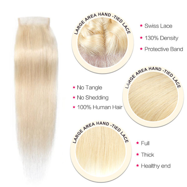Sunber Hair 3 Bundles 613 Blonde Straight Human Hair Weaves With 4X4 Lace Closure - 12 12 12+10