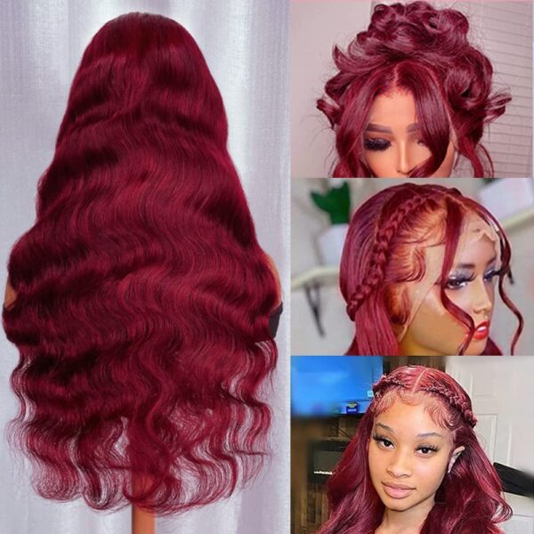 Pre-Cut Lace Wear Go Glueless Wig Burgundy Pure Color Body Wave Breathable - 4x4 Lace / 180% Density / 32 inch