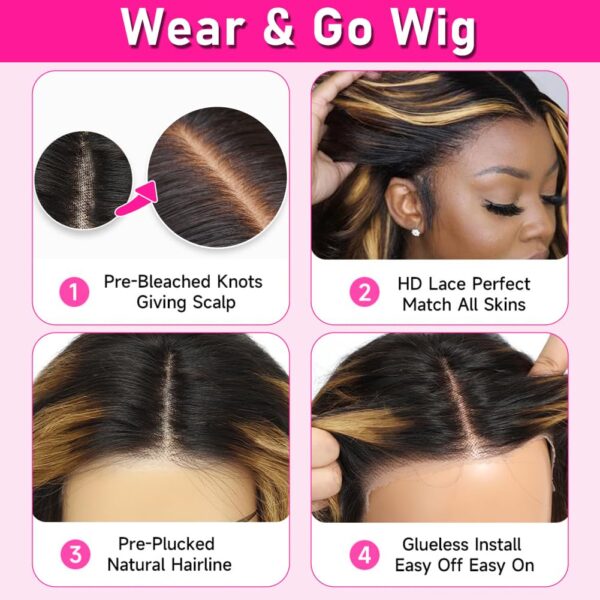 Pre-Cut Lace Wear Go Glueless Wig Black With Honey Blonde Piano Color Body Wave Breathable - 4x4 Lace / 150% Density / 32 inch
