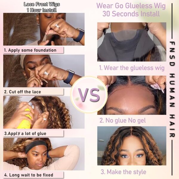 Wear Go Pre-Cut Lace Black With Copper Color Curly Breathable Cap Glueless Wig - 4x4 Lace / 180% / 20 inch