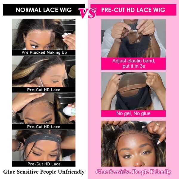 Pre-Cut Lace Wear Go Glueless Wig Black With Honey Blonde Piano Color Body Wave Breathable - 4x4 Lace / 150% Density / 32 inch