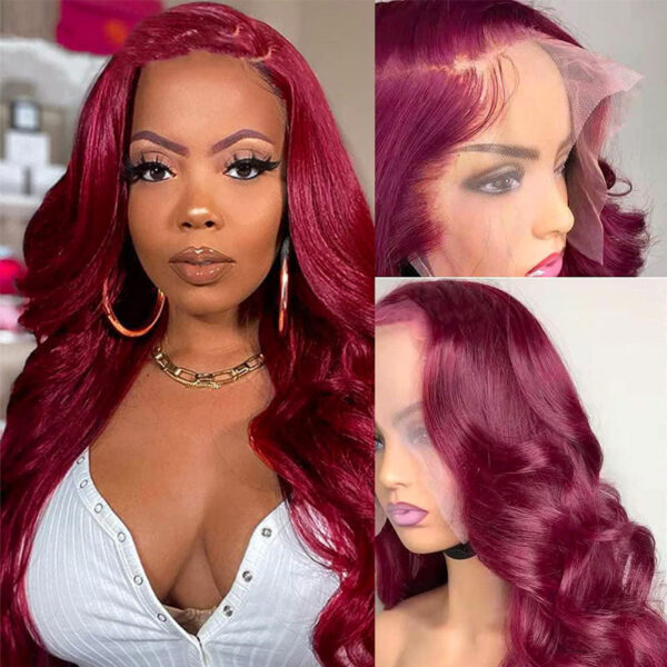 360 Full Lace Front Wigs #99J Burgundy Wig Body Wave Wig Frontal Human Hair Wig - 360 Lace / 180% / 20inch