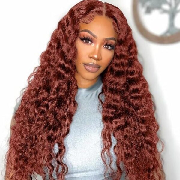 Pre-Cut Lace Wear Go Glueless Wig Reddish Brown Pure Color Deep Wave Breathable - 4x4 Lace / 180% Density / 24 inch