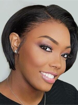Glueless Wigs Natural Black Straight Pixie Cut Lace Frontal Wig - 13x4 / 8 inch / 180%