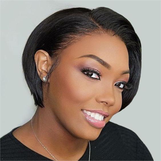 Glueless Wigs Natural Black Straight Pixie Cut Lace Frontal Wig - 5x5 / 8 inch / 150%