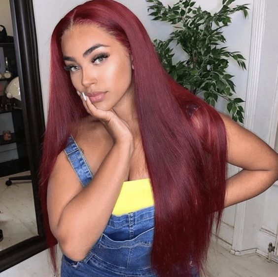 Glueless Wig Straight Wigs #99J Burgundy Color 4x4/13x4 HD Lace Front Wigs 150% Density Pre-plucked - 5x5 Lace / 150% / 32inch