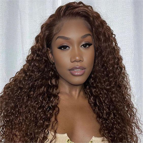 Pre-Cut Lace Wear Go Glueless Wig Dark Brown Pure Color Curly Breathable - 13x4 Lace / 180% Density / 20 inch
