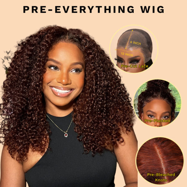 Sunber Reddish Brown Jerry Curly Pre Cut Glueless Lace Wig Human Hair Wigs Flash Sale - 24 / 6x4.75 Pre-Cut Lace