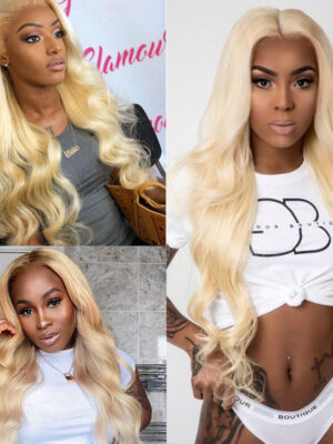 Sunber Hair 3 Bundles 613 Blonde Body Wave Human Hair Weaves With 4X4 Lace Closure - 14 16 18+10