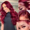 Pre-Cut Lace Wear Go Glueless Wig Burgundy Pure Color Body Wave Breathable - 4x4 Lace / 180% Density / 32 inch