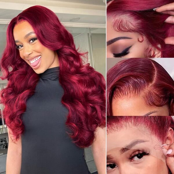 Pre-Cut Lace Wear Go Glueless Wig Burgundy Pure Color Body Wave Breathable - 4x4 Lace / 180% Density / 32 inch