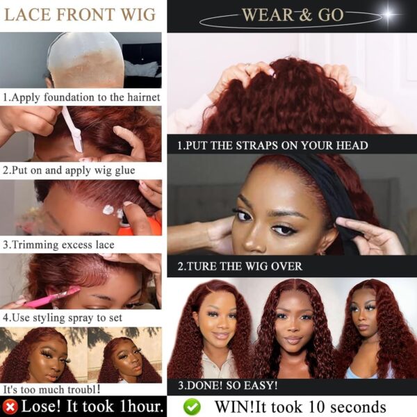 Pre-Cut Lace Wear Go Glueless Wig Reddish Brown Pure Color Deep Wave Breathable - 4x4 Lace / 180% Density / 24 inch