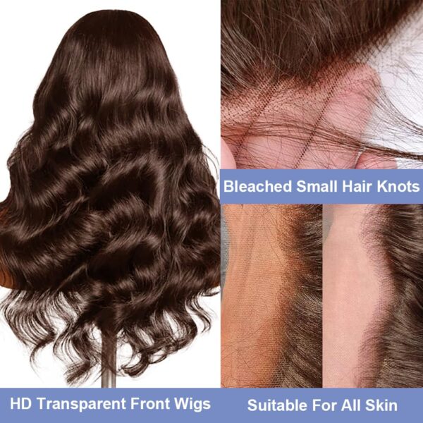 Pre-Cut Lace Wear Go Glueless Wig Dark Brown Pure Color Body Wave Breathable - 4x4 Lace / 180% Density / 14 inch