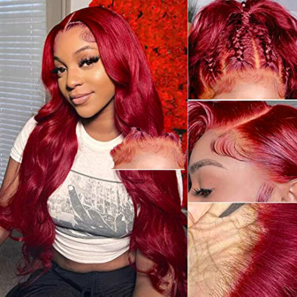 360 Full Lace Front Wigs #99J Burgundy Wig Body Wave Wig Frontal Human Hair Wig - 360 Lace / 180% / 20inch