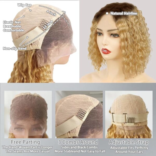 #5/27 Ombre Color Bob Wigs Curly HD Lace Front Human Hair Wig - 13x6 Lace / 10 inch