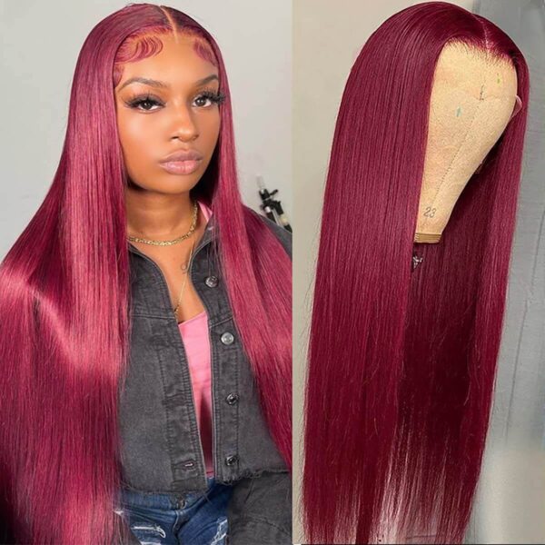Glueless Wig Straight Wigs #99J Burgundy Color 4x4/13x4 HD Lace Front Wigs 150% Density Pre-plucked - 5x5 Lace / 150% / 32inch