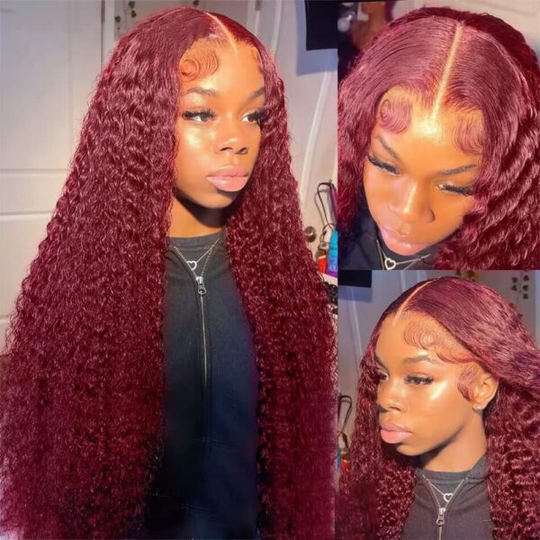 Pre-Cut Lace Wear Go Glueless Wig Burgundy Pure Color Curly Breathable - 4x4 Lace / 180% Density / 24 inch