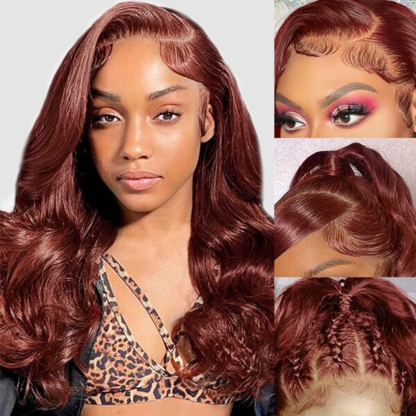 Pre-Cut Lace Wear Go Glueless Wig Reddish Brown Pure Color Body Wave Breathable - 13x4 Lace / 180% Density / 16 inch
