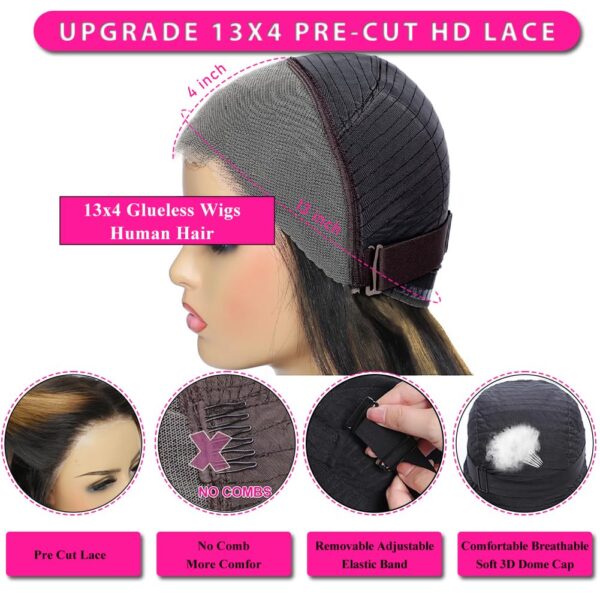 Pre-Cut Lace Wear Go Glueless Wig Black With Honey Blonde Piano Color Body Wave Breathable - 4x4 Lace / 150% Density / 32 inch