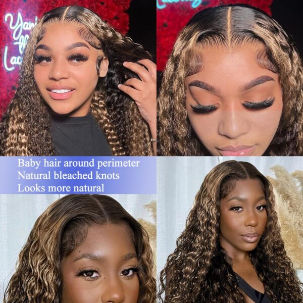 Pre-Cut Lace Wear Go Glueless Wig Black With Honey Blonde Piano Color Curly Breathable - 4x4 Lace / 150% Density / 14 inch